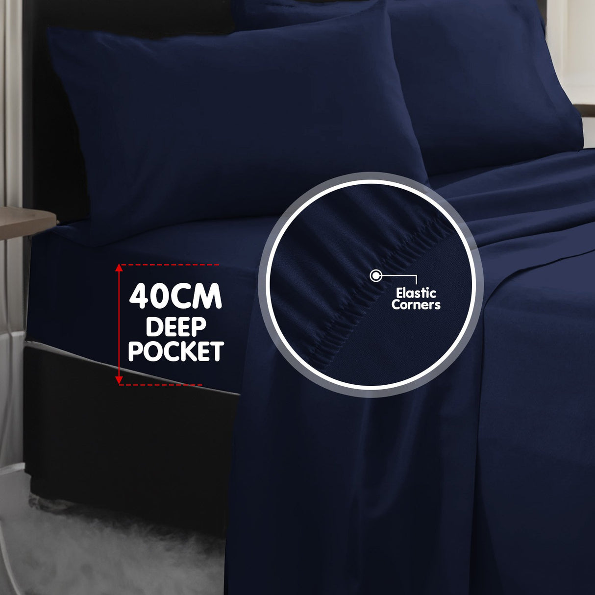 4pc 1000 Thread Count Cotton Rich King Bed Sheet Gift Pack CVC Microfibre Blend in Navy