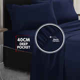 4pc 1000 Thread Count Cotton Rich King Bed Sheet Gift Pack CVC Microfibre Blend in Navy - Close-Up Angle