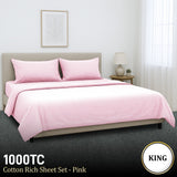 4pc 1000 Thread Count Cotton Rich King Bed Sheet Gift Pack CVC Microfibre Blend in Pink