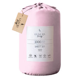 4pc 1000 Thread Count Cotton Rich King Bed Sheet Gift Pack CVC Microfibre Blend in Pink - Top-Down View