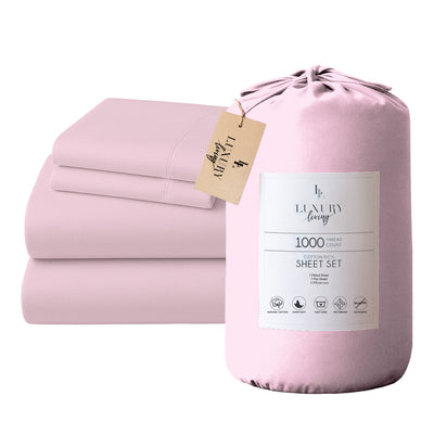 4pc 1000 Thread Count Cotton Rich King Bed Sheet Gift Pack CVC Microfibre Blend in Pink