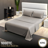 4pc 1000 Thread Count Cotton Rich King Bed Sheet Gift Pack CVC Microfibre Blend in Silver - Front View
