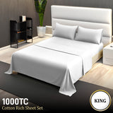 4pc 1000 Thread Count Cotton Rich King Bed Sheet Gift Pack CVC Microfibre Blend in White - Front View
