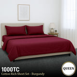 4pc 1000 Thread Count Cotton Rich Queen Bed Sheet Gift Pack CVC Microfibre Blend in Burgundy - Front View