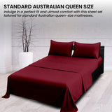 4pc 1000 Thread Count Cotton Rich Queen Bed Sheet Gift Pack CVC Microfibre Blend in Burgundy - 45-Degree Angle