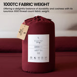 4pc 1000 Thread Count Cotton Rich Queen Bed Sheet Gift Pack CVC Microfibre Blend in Burgundy - Close-Up Angle