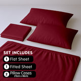 4pc 1000 Thread Count Cotton Rich Queen Bed Sheet Gift Pack CVC Microfibre Blend in Burgundy - Low Angle
