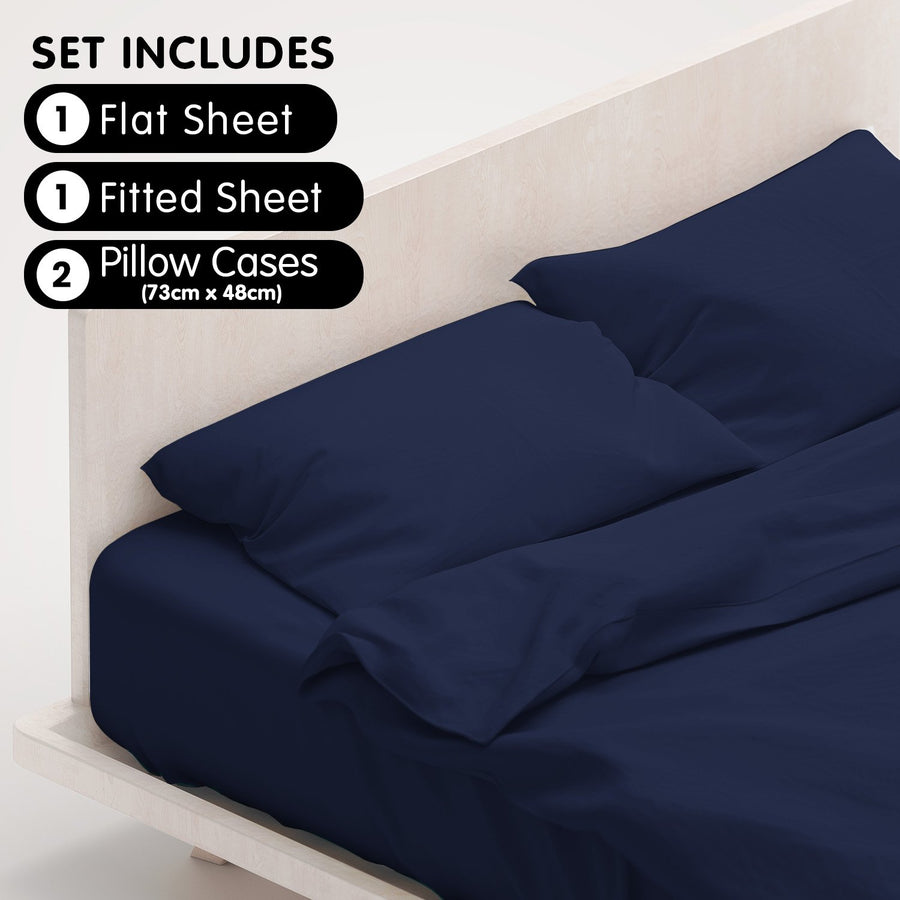 4pc 1000 Thread Count Cotton Rich Queen Bed Sheet Gift Pack CVC Microfibre Blend in Navy