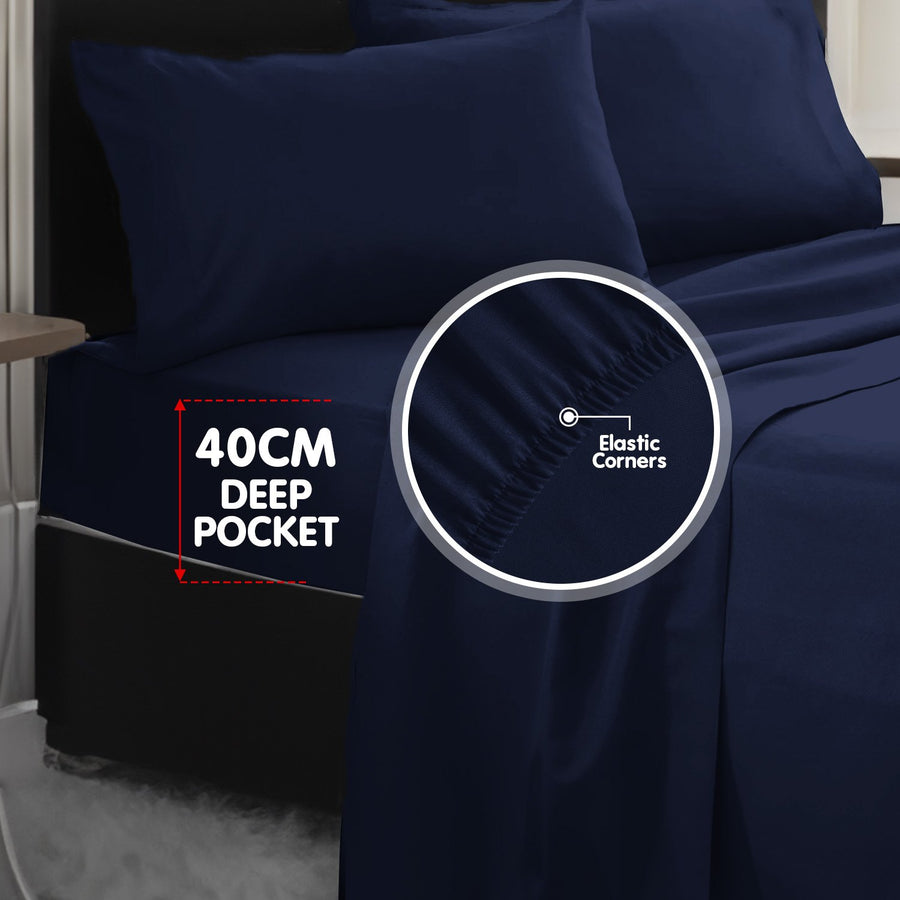 4pc 1000 Thread Count Cotton Rich Queen Bed Sheet Gift Pack CVC Microfibre Blend in Navy