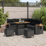 Garden Sofa Set 9 pcs 8-Seater Black Poly Rattan