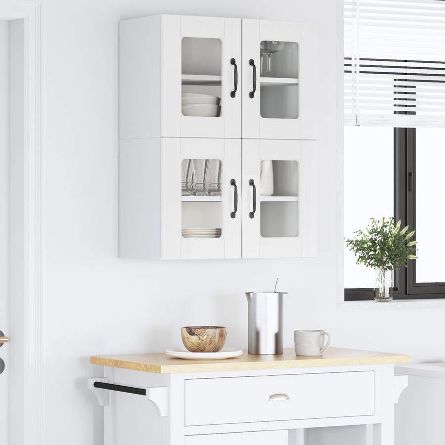 Wall Glass Cabinet PORTO 2 pcs High Gloss White Engineered Wood