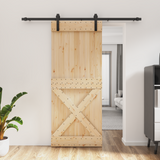 Sliding Door Natural and Black 85 x 210 cm Solid Pine Wood - Front View