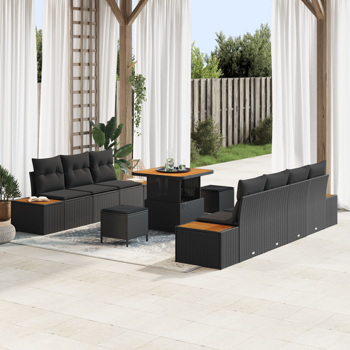 Garden Sofa Set with Cushion 10 pcs Black