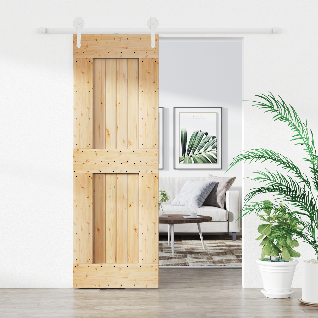 Sliding Door Natural and White 70 x 210 cm Solid Pine Wood