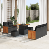 Garden Sofa Set with Cushion 10 pcs Black Poly Rattan - Front View