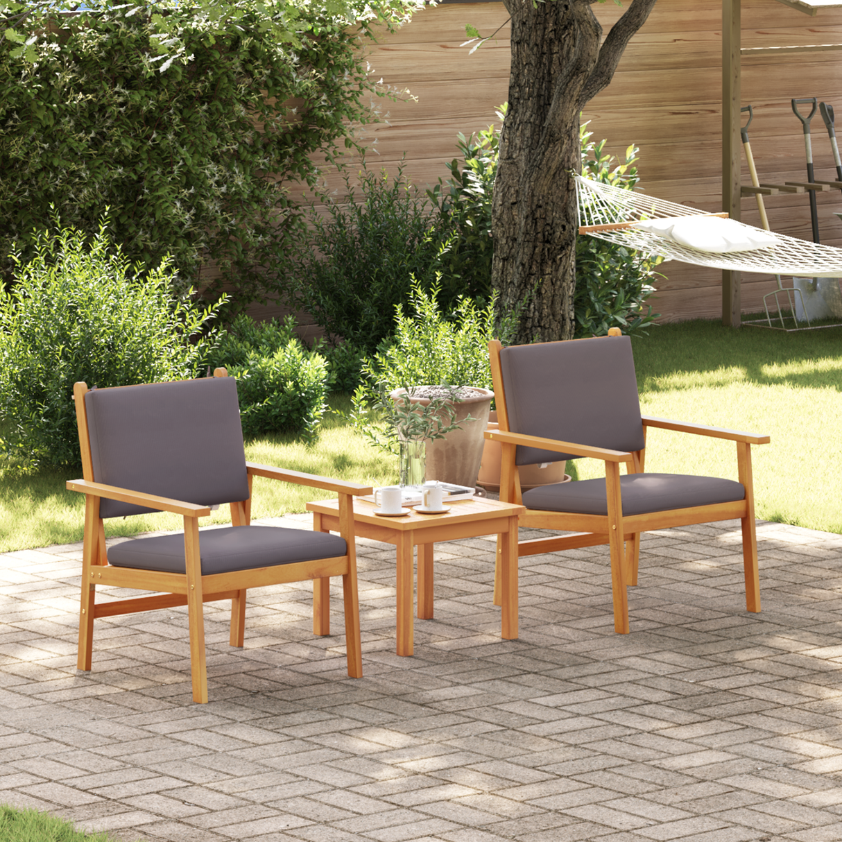 Garden Sofa Set with Cushion 3 pcs Brown Solid Acacia wood
