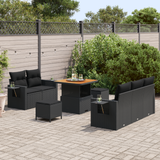 Garden Sofa Set with Cushion 10 pcs Black Poly Rattan - Side View