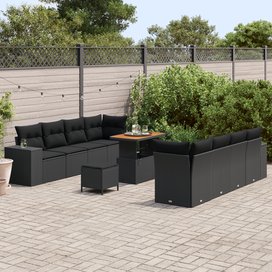 Garden Sofa Set Black Poly Rattan