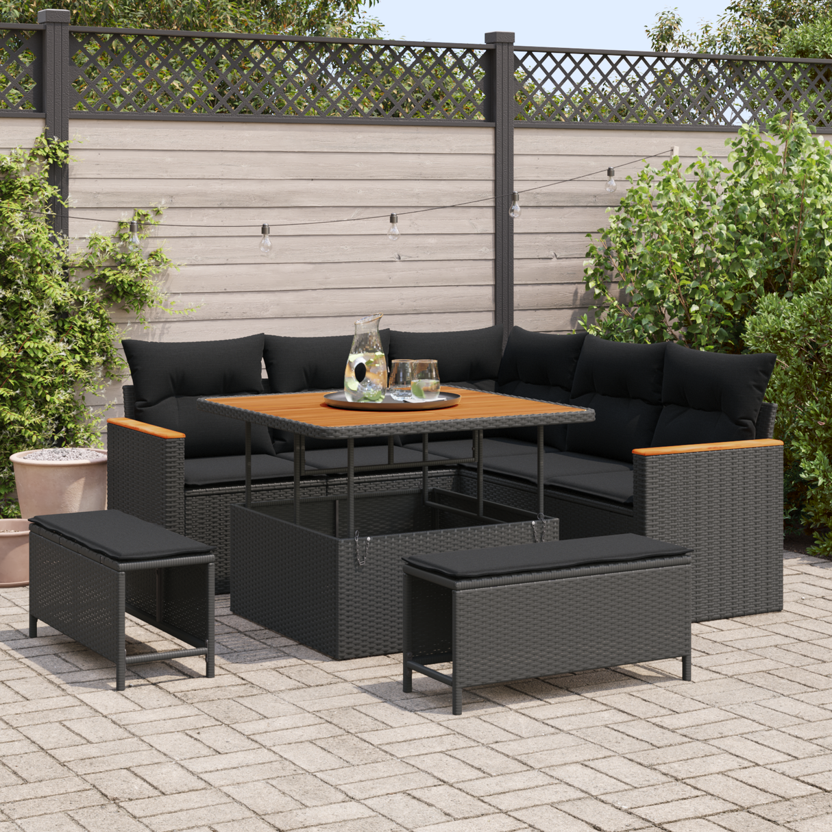 Garden Sofa Set with Cushion 8 pcs Black Poly rattan