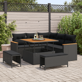 Garden Sofa Set with Cushion 8 pcs Black Poly rattan - Front View