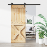 Sliding Door Natural and Black 80 x 210 cm Solid Pine Wood - Front View