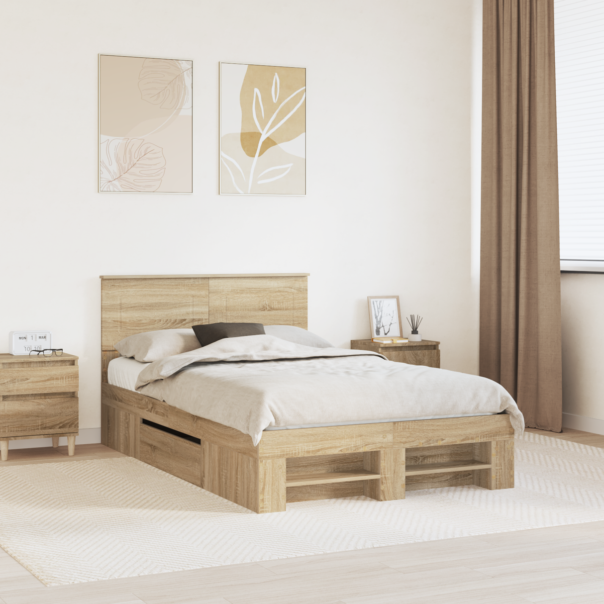Bed Frame Sonoma Oak 137 x 203 cm Engineered Wood