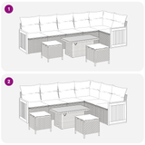 Garden Sofa Set 9 pcs Black Poly rattan and powder-coated steel - Low Angle