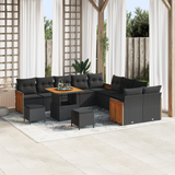 Garden Sofa Set with Cushion 17 pcs Black Poly Rattan - Front View