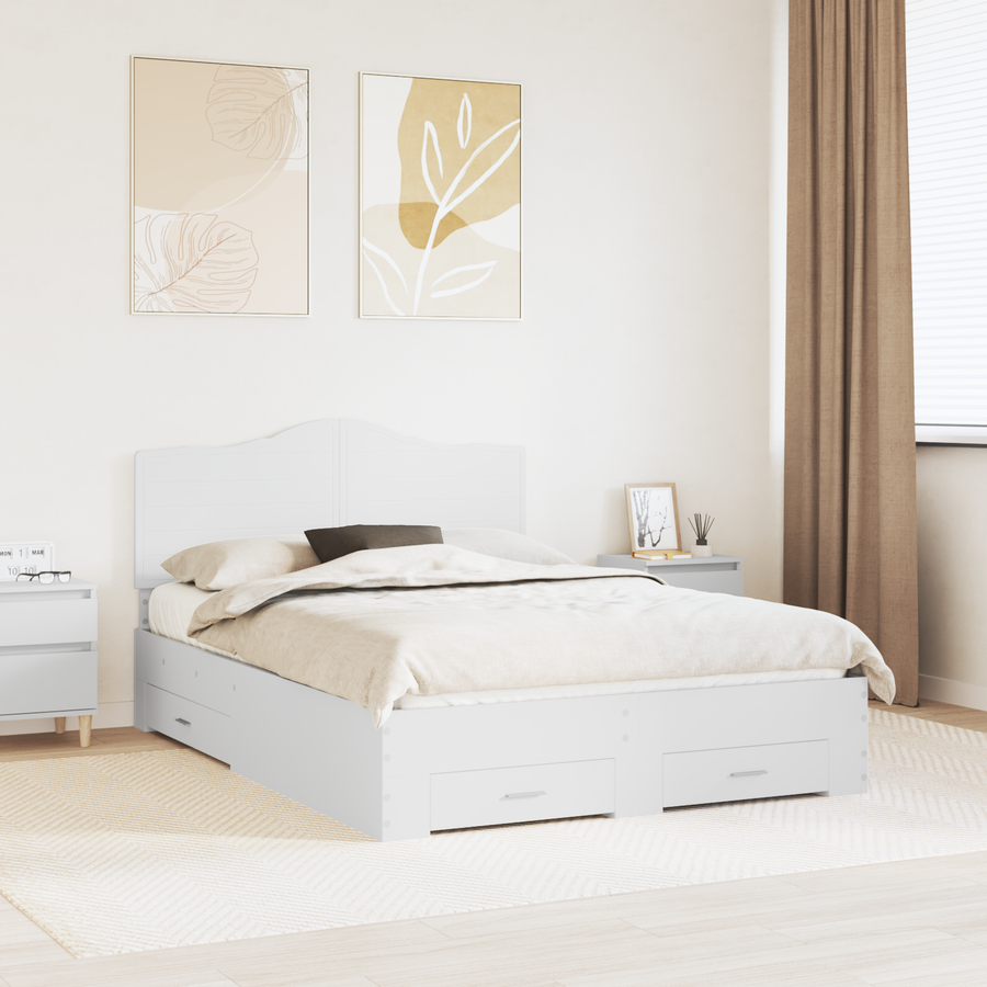 Bed Frame with Drawer White 150 x 200 cm Engineered Wood