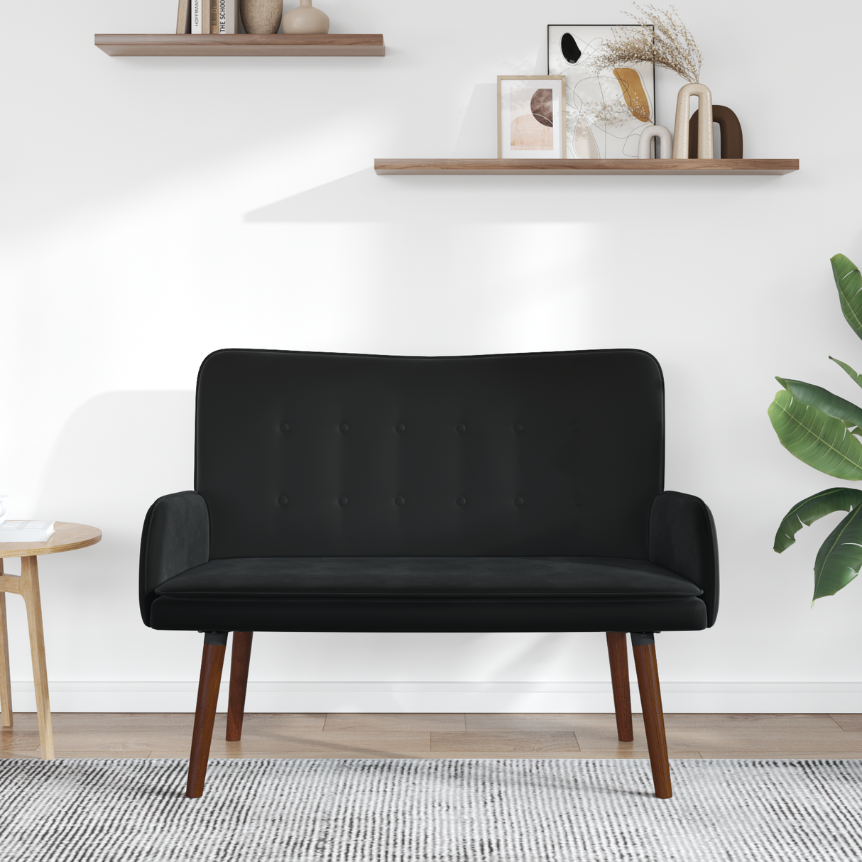 Two Seater Sofa Black 115 x 61 x 87 cm Velvet