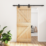 Sliding Door Natural and Black 85 x 210 cm Solid Pine Wood