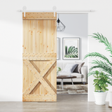 Sliding Door Natural and White 80 x 210 cm Solid Pine Wood - Front View