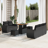 Garden Sofa Set with Cushion 8 pcs Black Poly Rattan - Front View