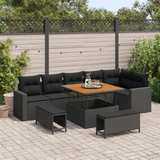 Garden Sofa Set with Cushion 11 pcs Black Poly Rattan - Front View
