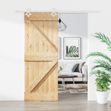 Sliding Door Natural and White 85 x 210 cm Solid Pine Wood - Front View
