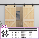 Sliding Door 2 pcs Natural and Black Solid Pine Wood - Front View