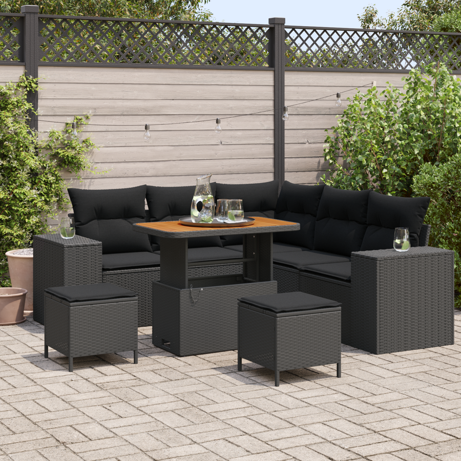 Garden Sofa Set 8 pcs 7-Seater Black Poly Rattan