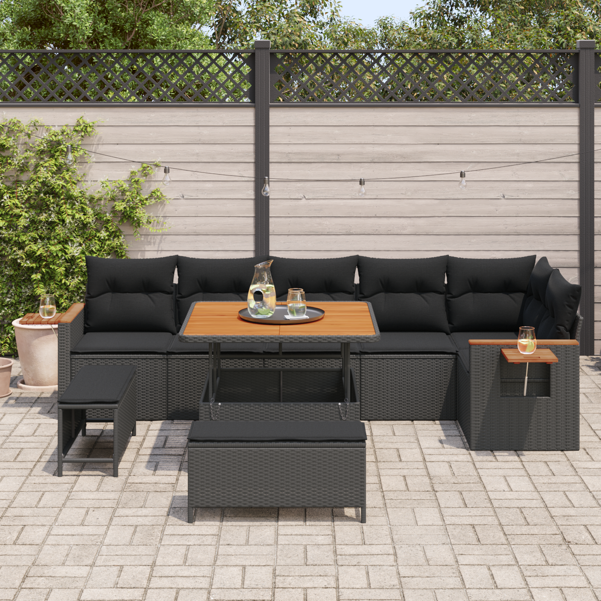 Garden Sofa Set with Cushion 11 pcs Black Poly Rattan