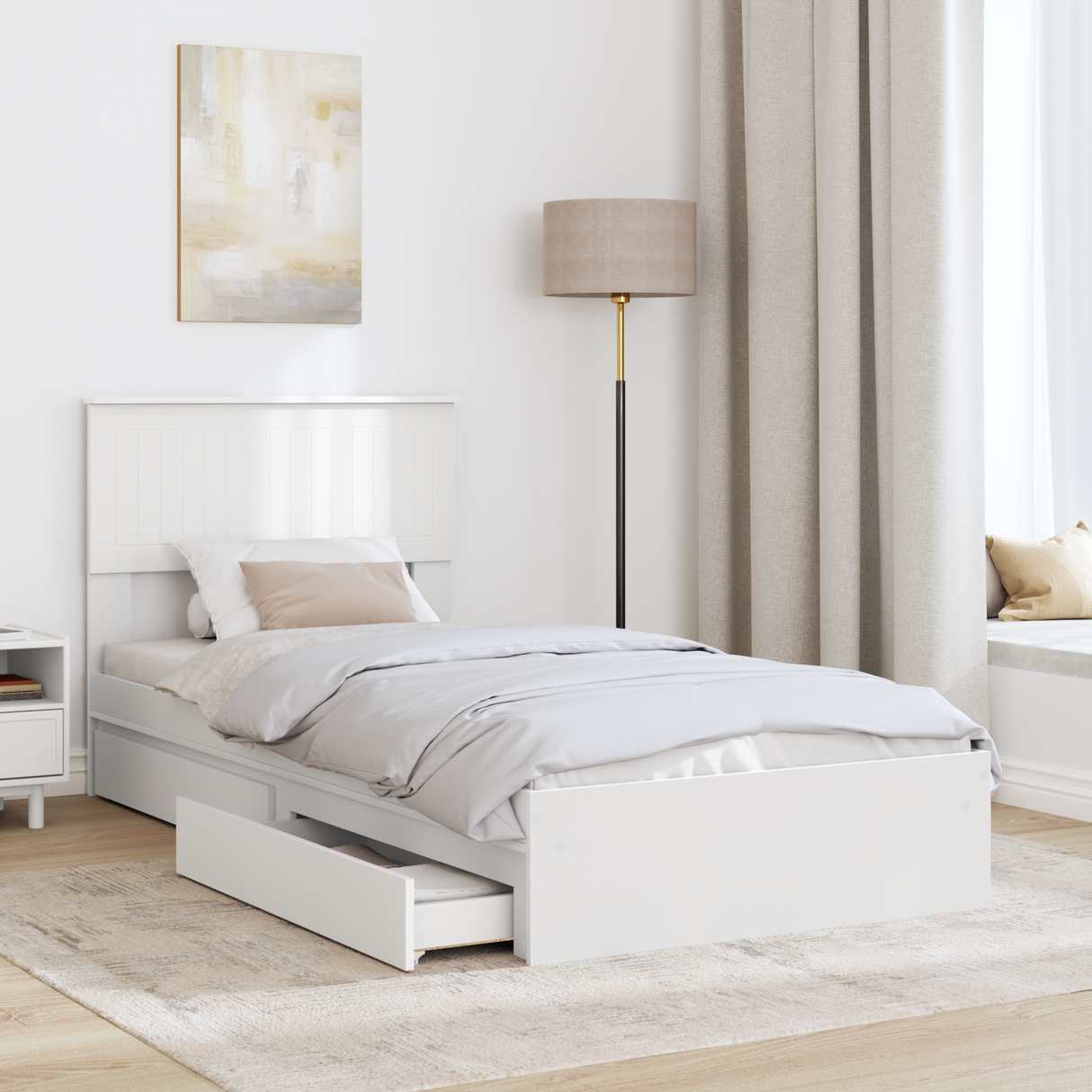 Storage Bed with Headboard White 90 x 190 cm Engineered Wood