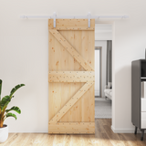 Sliding Door Natural and White 85 x 210 cm Solid Pine Wood - Front View