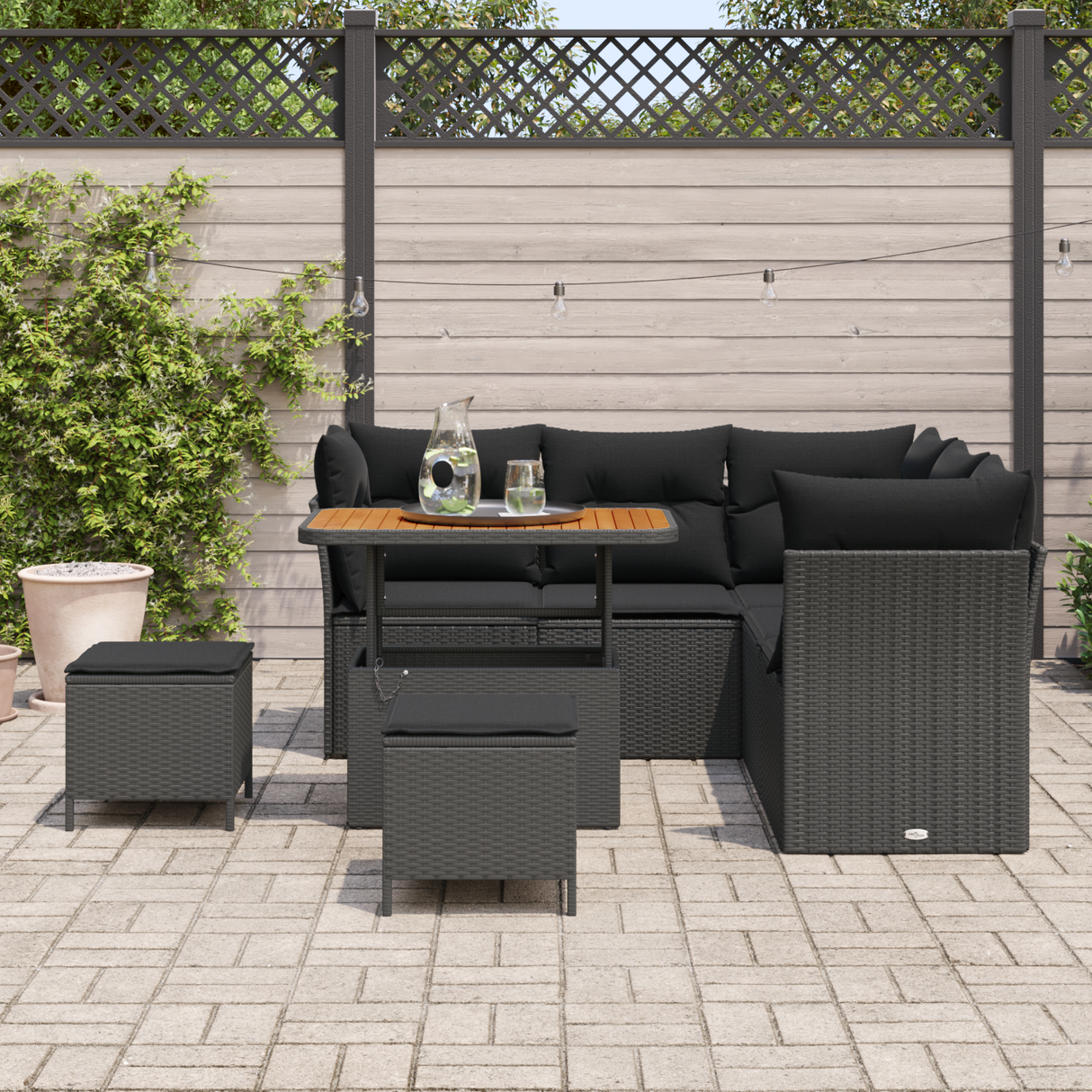 Garden Sofa Set 8 pcs Black Poly rattan and powder-coated steel