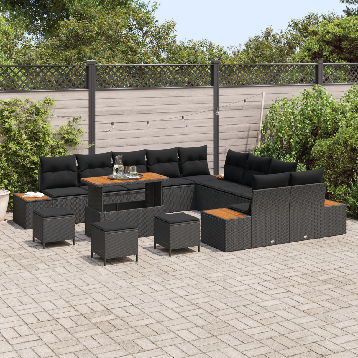 Garden Sofa Set with Cushion 14 pcs Black