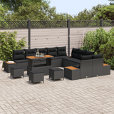 Garden Sofa Set with Cushion 14 pcs Black