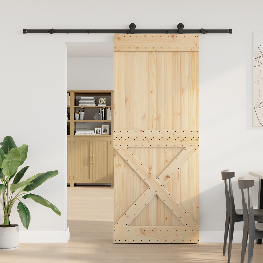 Sliding Door NARVIK Natural and Black 95 x 210 cm (213.5 cm)