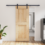 Sliding Door Natural and Black 80 x 210 cm Solid Pine Wood