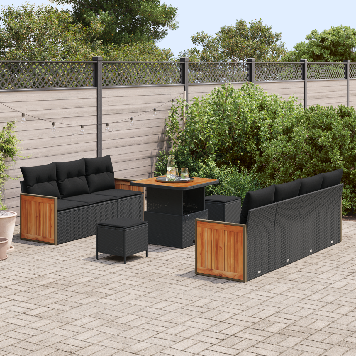 Garden Sofa Set with Cushion 10 pcs Black