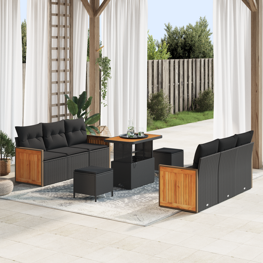 Garden Sofa Set 9 pcs 8-Seater Black