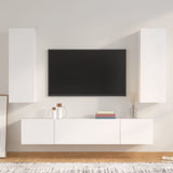4 Piece TV Cabinet Set White Engineered Wood - Front View