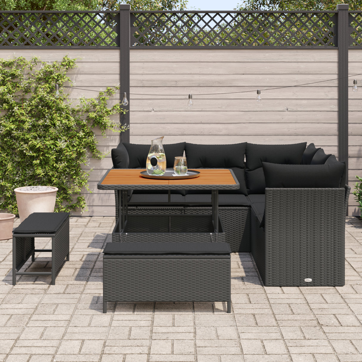 Garden Sofa Set 8 pcs Black Poly rattan and powder-coated steel