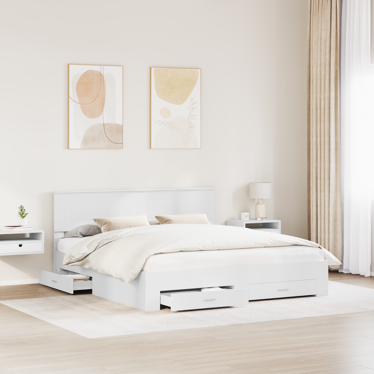 Bed Frame with Headboard White 180 x 200 cm Engineered Wood
